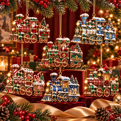 🚂🎄 Vintage Christmas Train Ornaments – 6 Charming Holiday Designs