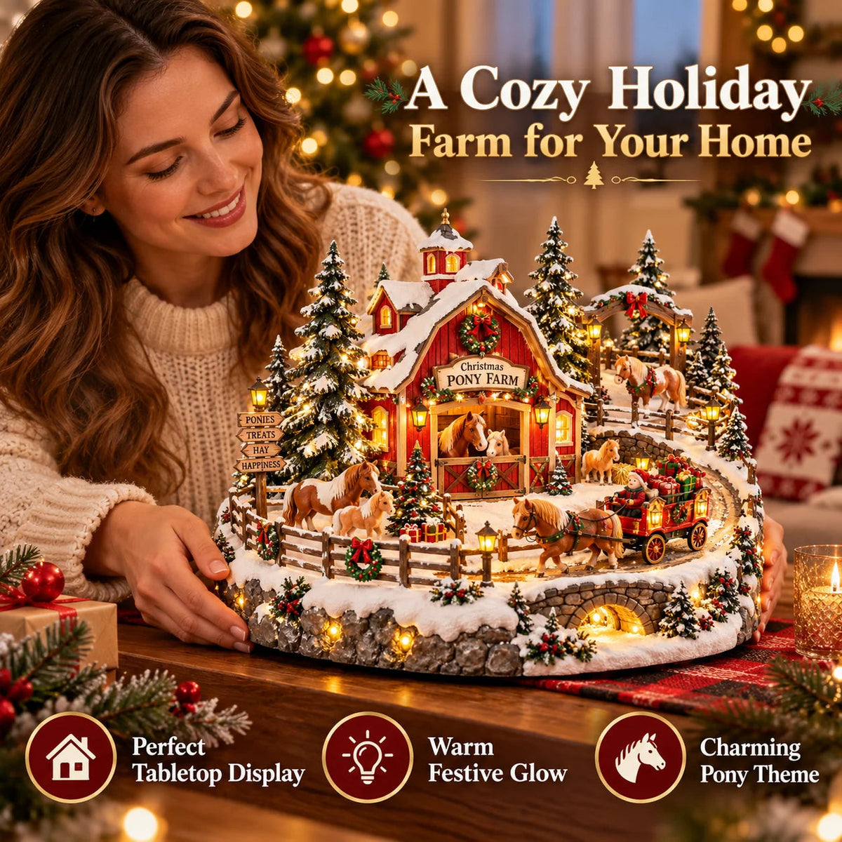 🐴 Christmas Pony Farm Village – Animated Holiday Scene
