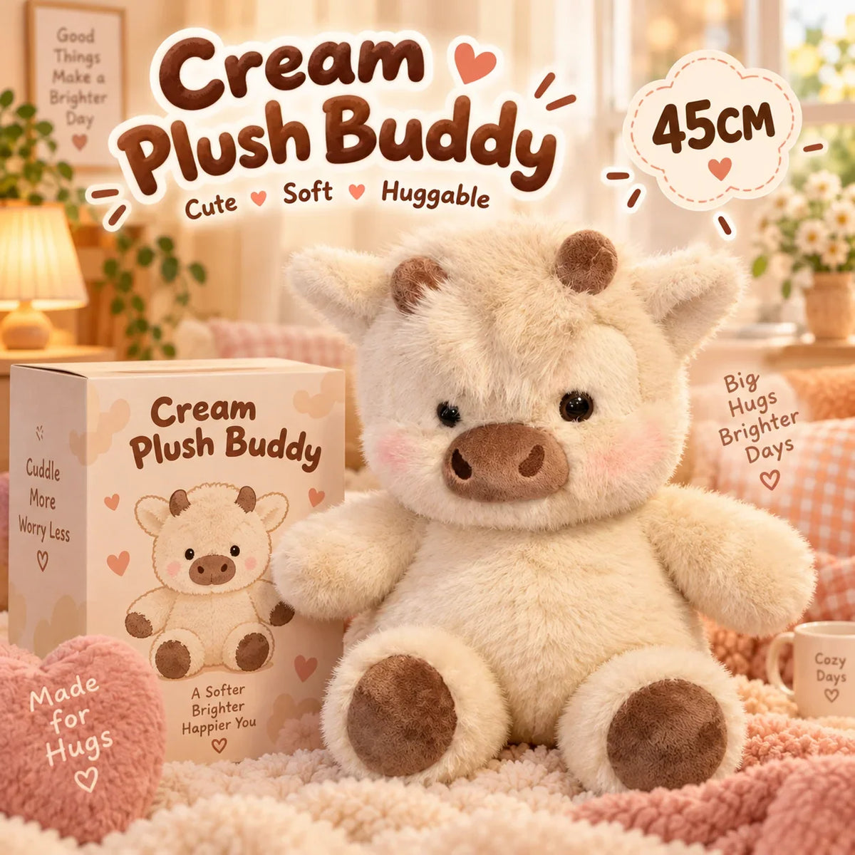 Fluffy Cow Plush – Super Soft, Huggable & Perfect for Gifting 🎁