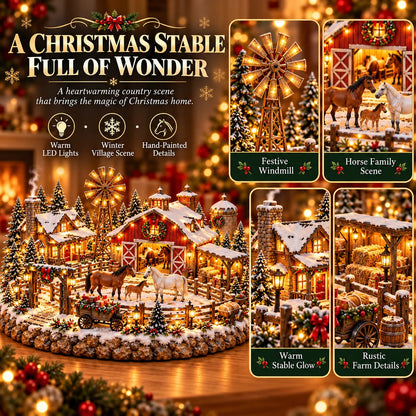 🐴🎄 Christmas Horse Stable Village – Lighted Equestrian Holiday Scene