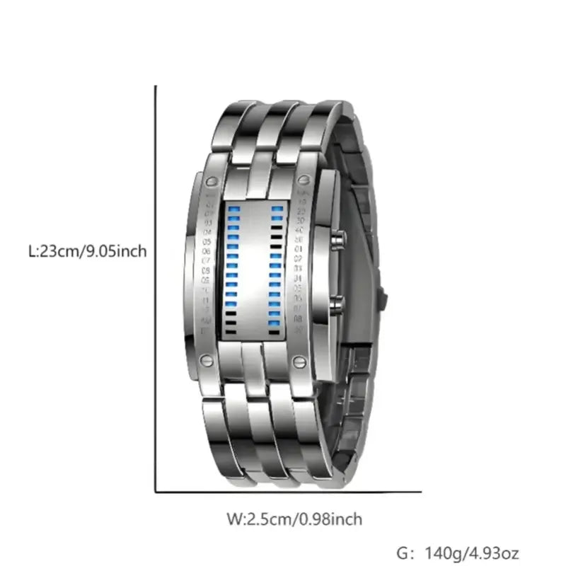 🎁🔥Binary LED Digital Watch, Square Face with Stainless Zinc Alloy Band, Unisex Casual Timepiece