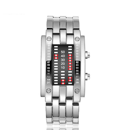 🎁🔥Binary LED Digital Watch, Square Face with Stainless Zinc Alloy Band, Unisex Casual Timepiece