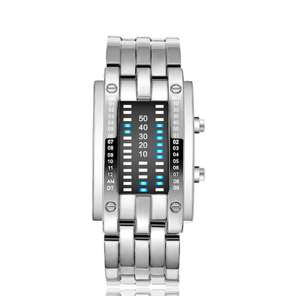 🎁🔥Binary LED Digital Watch, Square Face with Stainless Zinc Alloy Band, Unisex Casual Timepiece