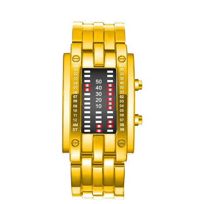 🎁🔥Binary LED Digital Watch, Square Face with Stainless Zinc Alloy Band, Unisex Casual Timepiece