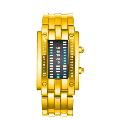 🎁🔥Binary LED Digital Watch, Square Face with Stainless Zinc Alloy Band, Unisex Casual Timepiece