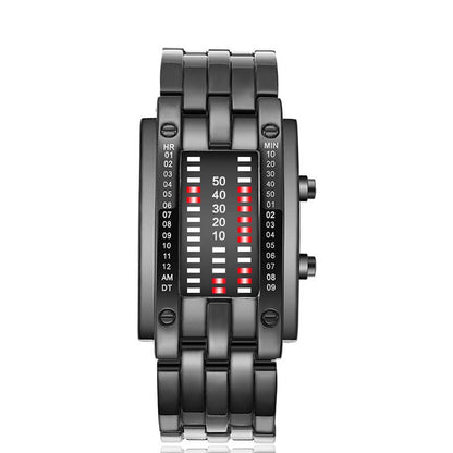 🎁🔥Binary LED Digital Watch, Square Face with Stainless Zinc Alloy Band, Unisex Casual Timepiece
