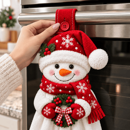 🎄 Christmas Hanging Hand Towel | Button-On Loop Keeps It Within Reach