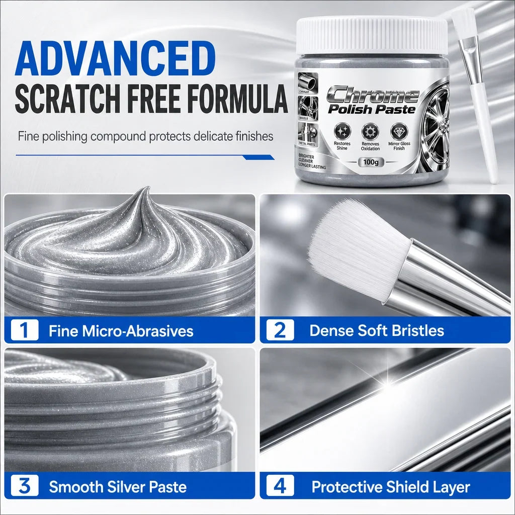 Metal Chrome Polish & Restorer Paste With Brush