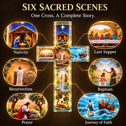 🏷️🙏 The Story of Jesus LED Cross Lamp ✝️ 6 Biblical Scenes & Meaningful Christian Gift