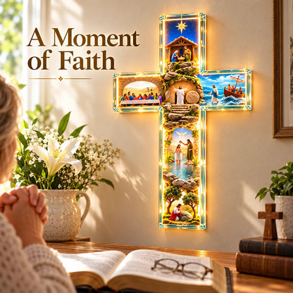 🏷️🙏 The Story of Jesus LED Cross Lamp ✝️ 6 Biblical Scenes & Meaningful Christian Gift