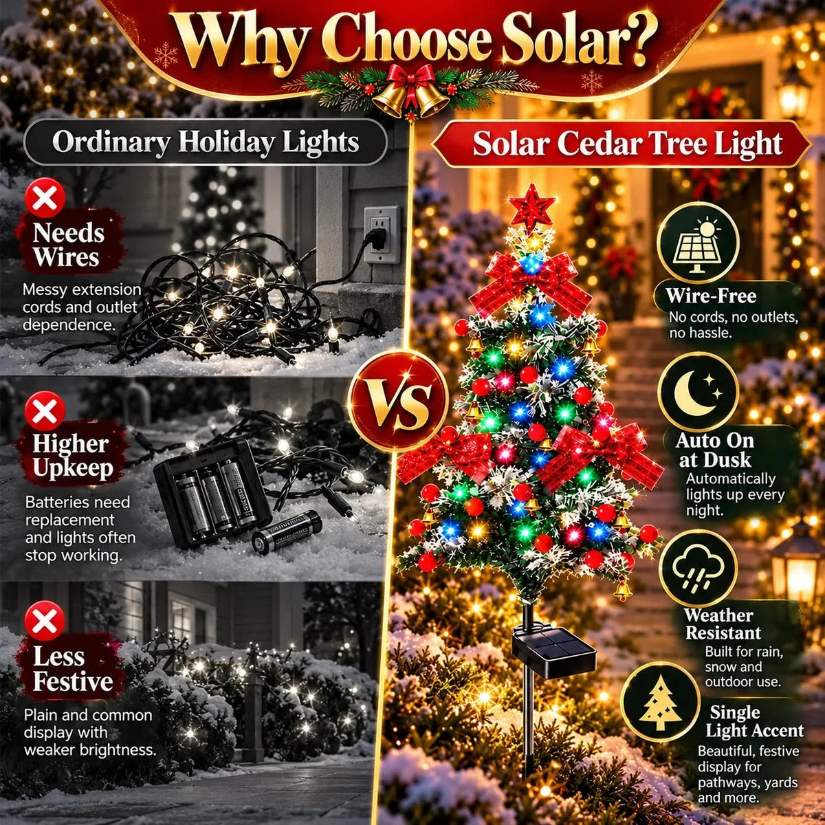 🌱 Solar Cedar Christmas Tree Lights🔥Festive Outdoor Holiday Decor🔥