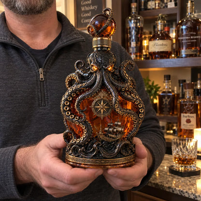 🐙 Kraken Octopus Whiskey Decanter – Gothic Nautical Collector Bottle with Compass & Pirate Ship Design