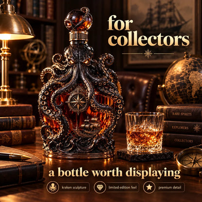 🐙 Kraken Octopus Whiskey Decanter – Gothic Nautical Collector Bottle with Compass & Pirate Ship Design