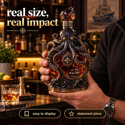 🐙 Kraken Octopus Whiskey Decanter – Gothic Nautical Collector Bottle with Compass & Pirate Ship Design