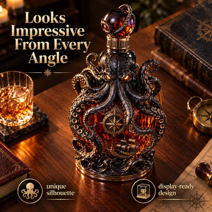 🐙 Kraken Octopus Whiskey Decanter – Gothic Nautical Collector Bottle with Compass & Pirate Ship Design