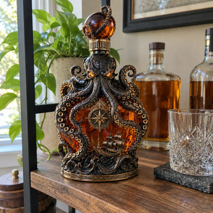 🐙 Kraken Octopus Whiskey Decanter – Gothic Nautical Collector Bottle with Compass & Pirate Ship Design