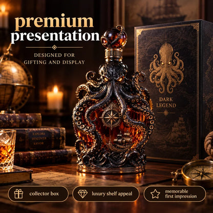 🐙 Kraken Octopus Whiskey Decanter – Gothic Nautical Collector Bottle with Compass & Pirate Ship Design