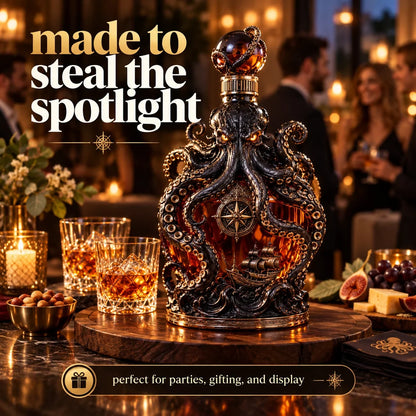 🐙 Kraken Octopus Whiskey Decanter – Gothic Nautical Collector Bottle with Compass & Pirate Ship Design