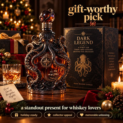 🐙 Kraken Octopus Whiskey Decanter – Gothic Nautical Collector Bottle with Compass & Pirate Ship Design