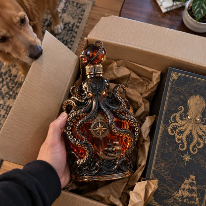 🐙 Kraken Octopus Whiskey Decanter – Gothic Nautical Collector Bottle with Compass & Pirate Ship Design