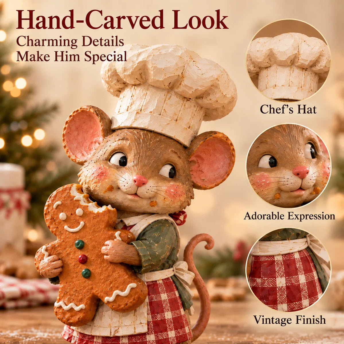 🐭🍪 Gingerbread Mouse Baker Figurine – Vintage-Style Christmas Kitchen Decor