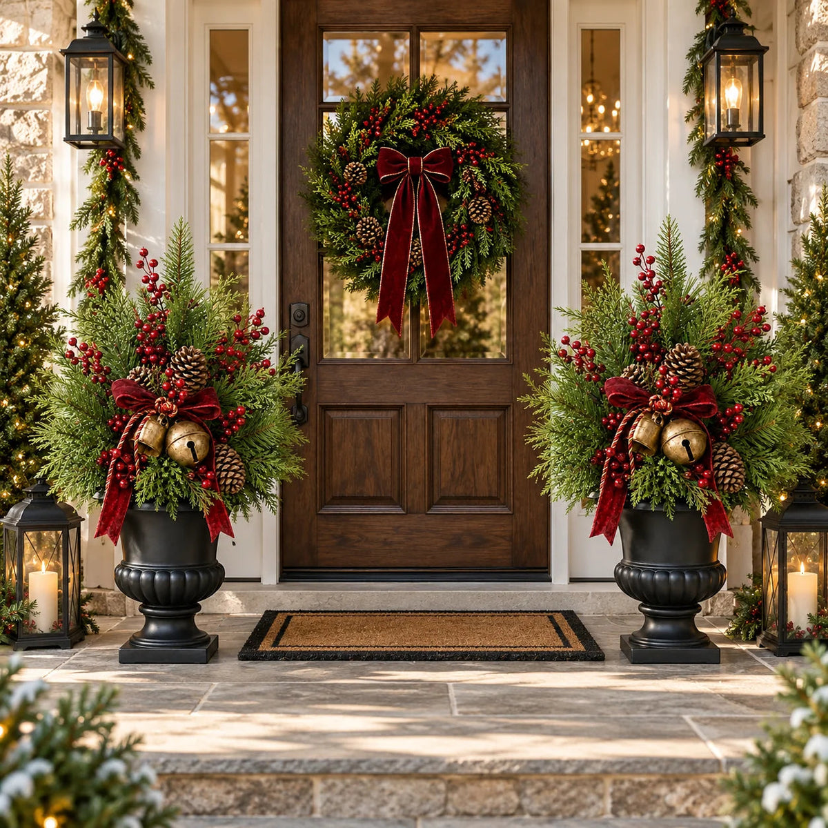 🔥 LAST DAY 50% OFF 🔥🎄 24' Pre-Lit Christmas Evergreen Urn Filler™ – Festive Holiday Arrangement with Berries, Pinecones & Vintage Bells ✨🔔