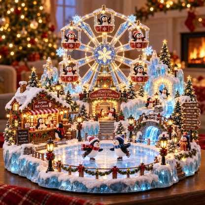 🔥Last Day 50% OFF -🎡 Penguin Christmas Funfair | Lighted Animated Christmas Village