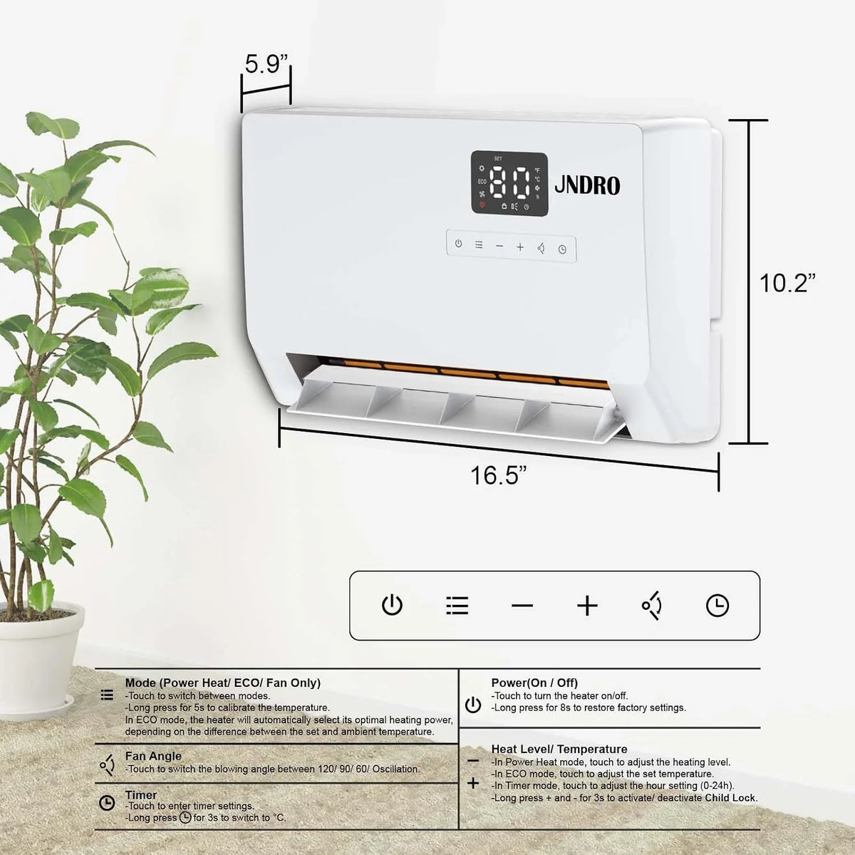 Black Friday Early Bird Deals-Wall-Mounted Space Heater with Thermostat and Remote Control
