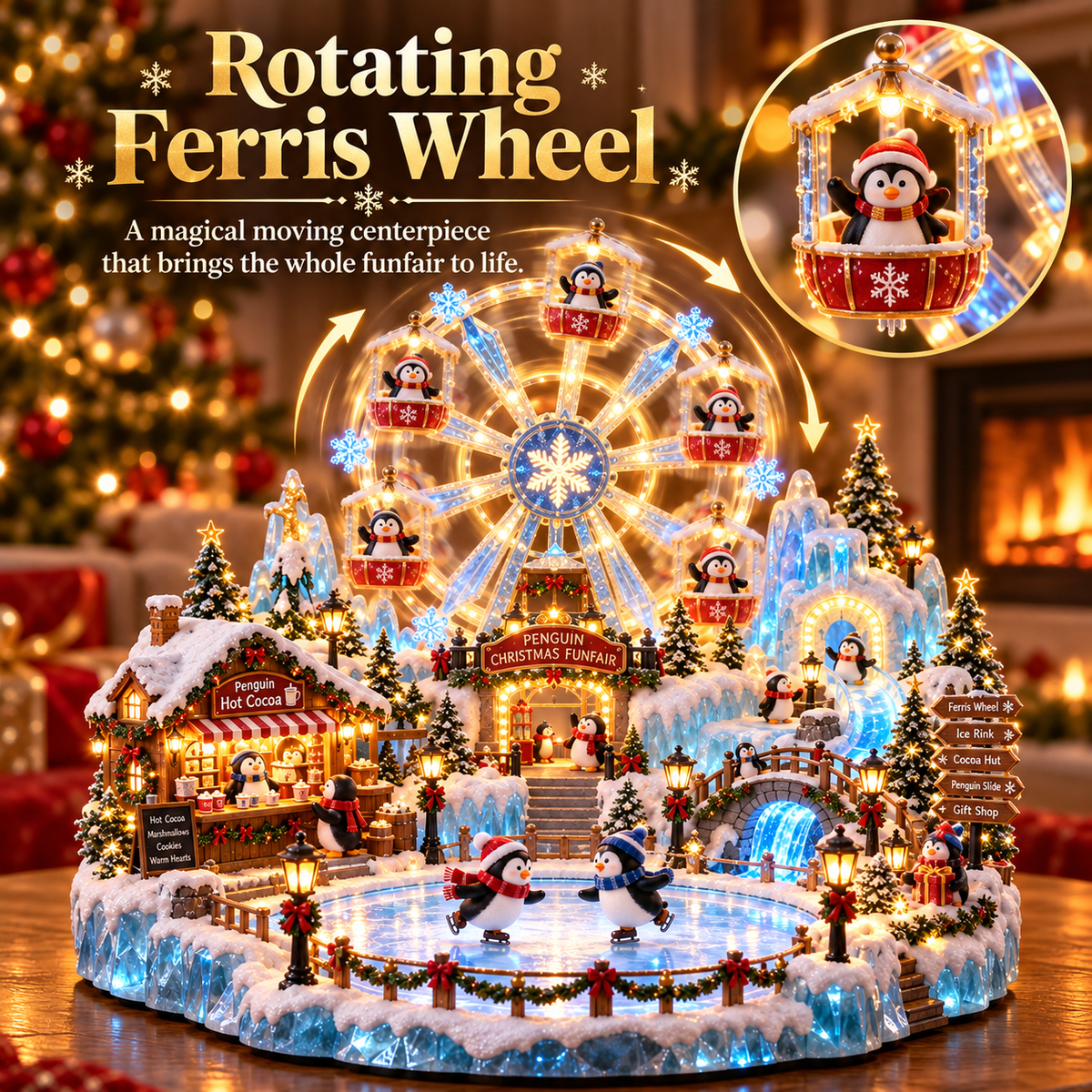🔥Last Day 50% OFF -🎡 Penguin Christmas Funfair | Lighted Animated Christmas Village