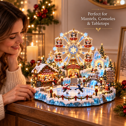 🔥Last Day 50% OFF -🎡 Penguin Christmas Funfair | Lighted Animated Christmas Village