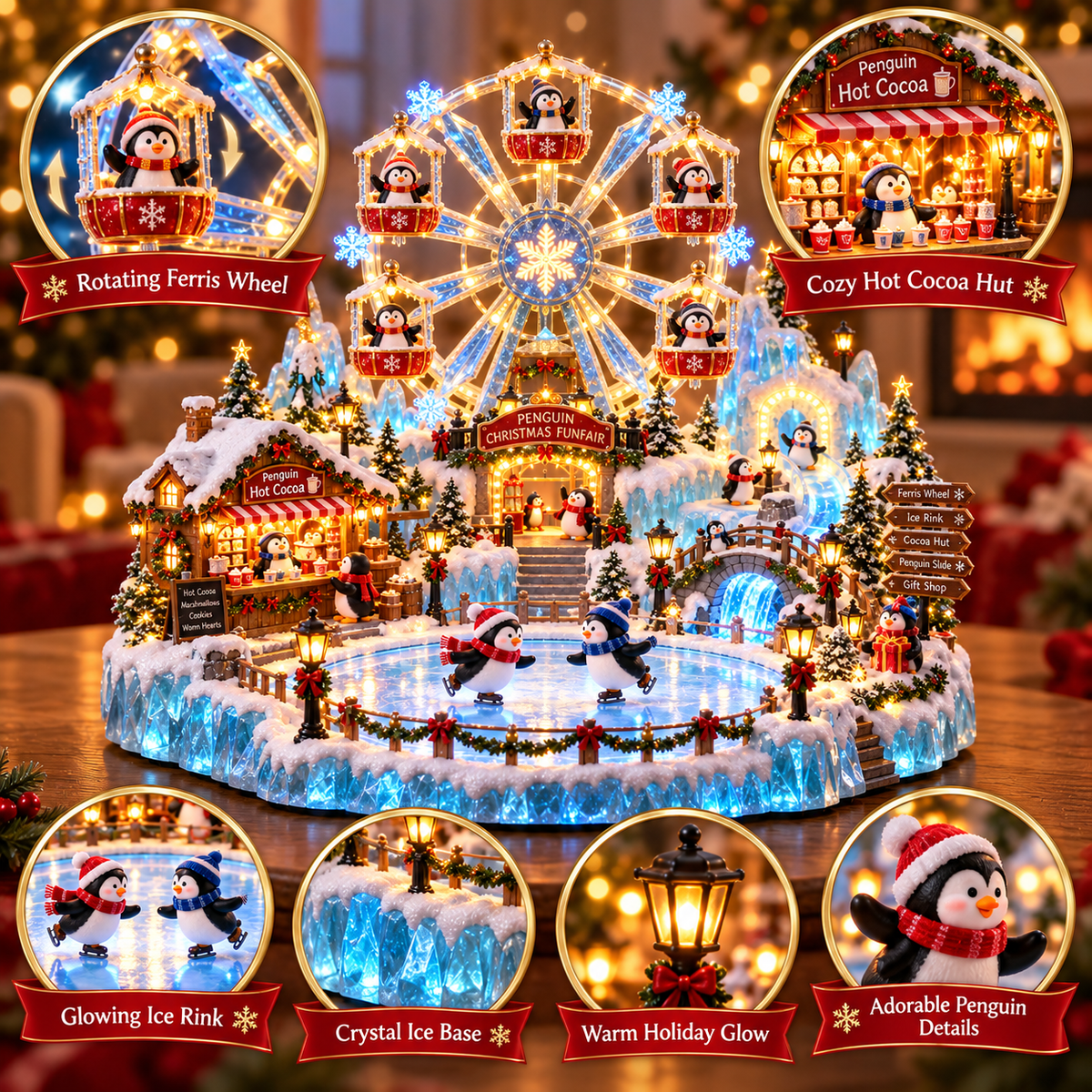 🔥Last Day 50% OFF -🎡 Penguin Christmas Funfair | Lighted Animated Christmas Village