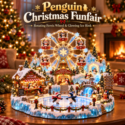 🔥Last Day 50% OFF -🎡 Penguin Christmas Funfair | Lighted Animated Christmas Village