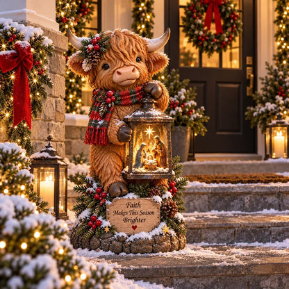 🐮✨ Highland Cow Nativity Lantern™ – Solar Lighted Christmas Porch & Garden Decor ✝️🎄
