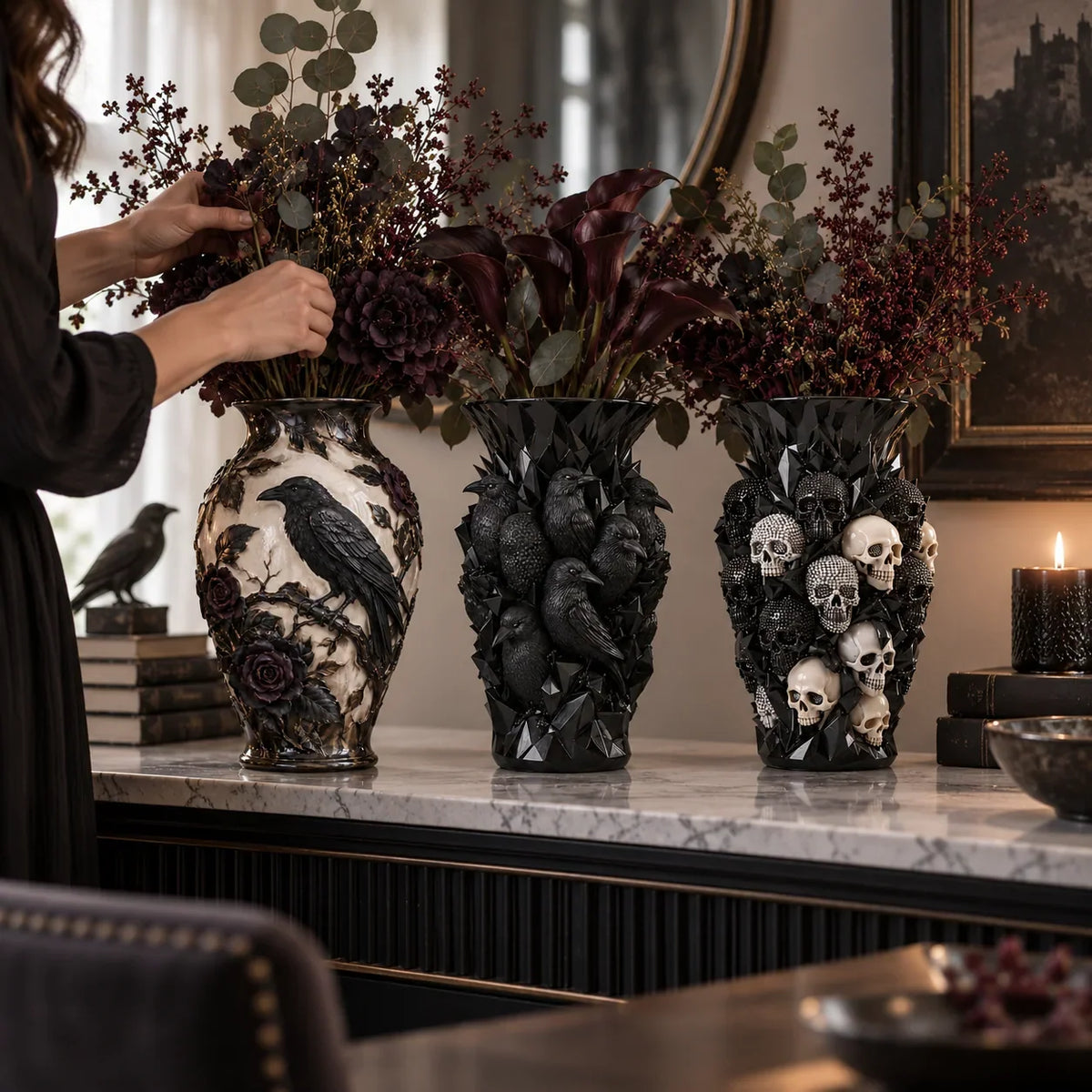 💀🐦‍⬛ Crystal Skull Vase – Where Darkness Meets Elegance ✨