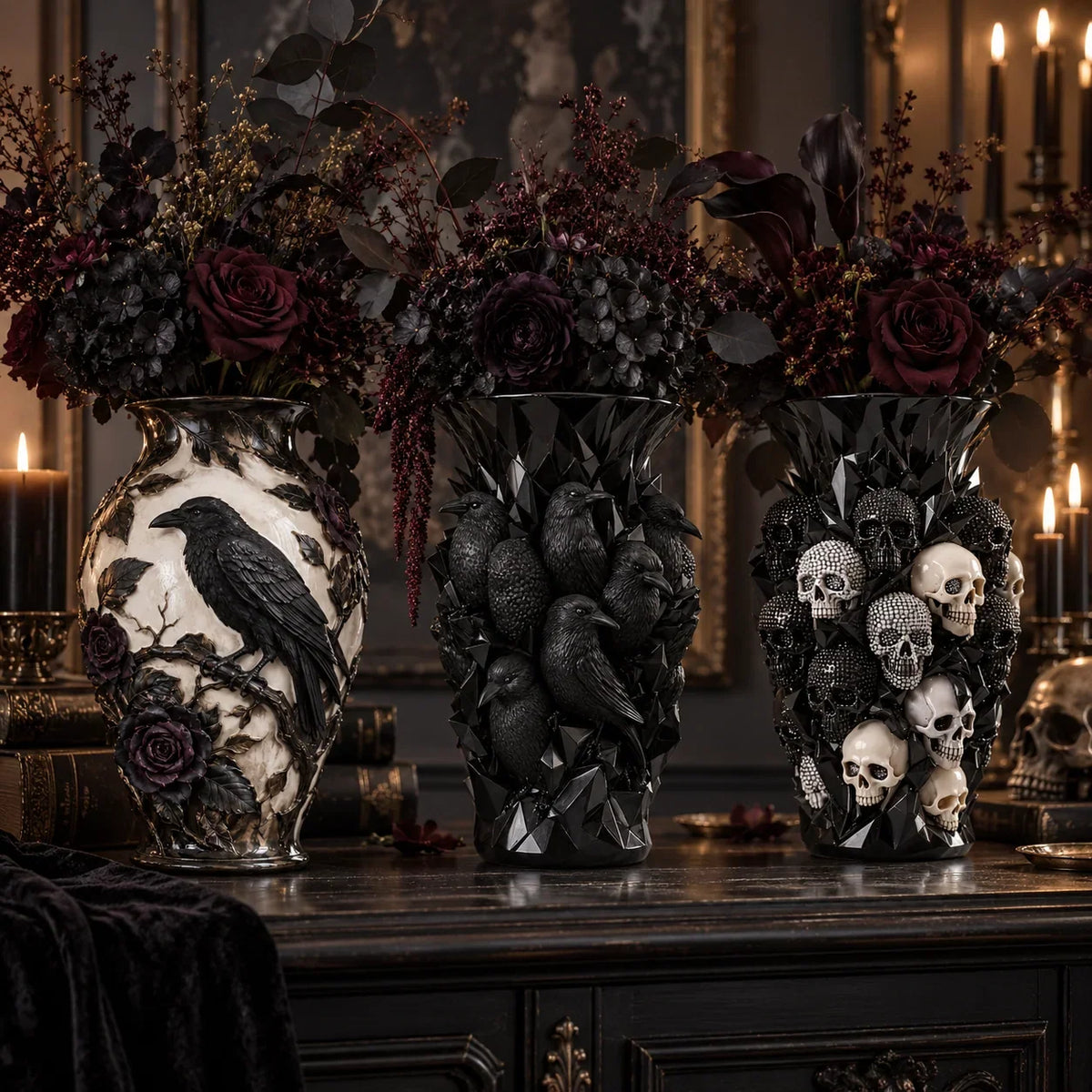 💀🐦‍⬛ Crystal Skull Vase – Where Darkness Meets Elegance ✨