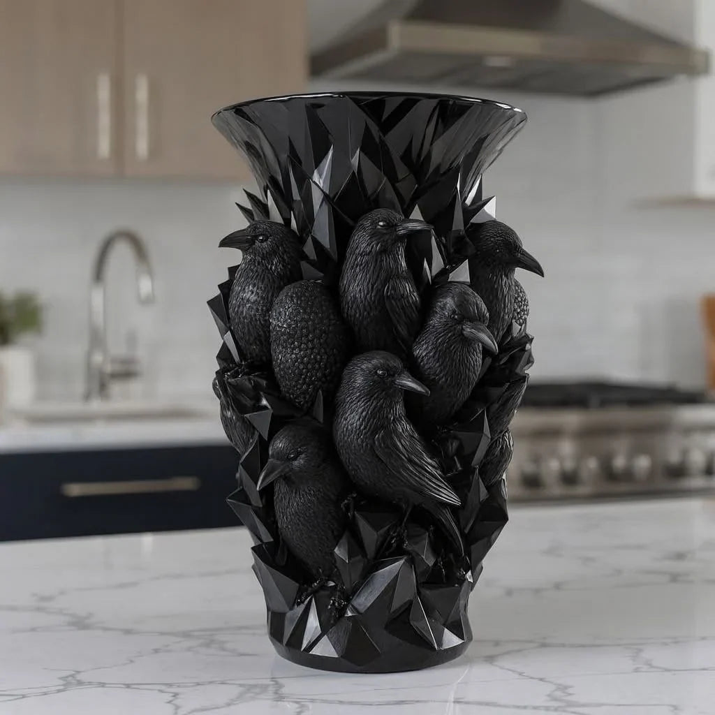 💀🐦‍⬛ Crystal Skull Vase – Where Darkness Meets Elegance ✨