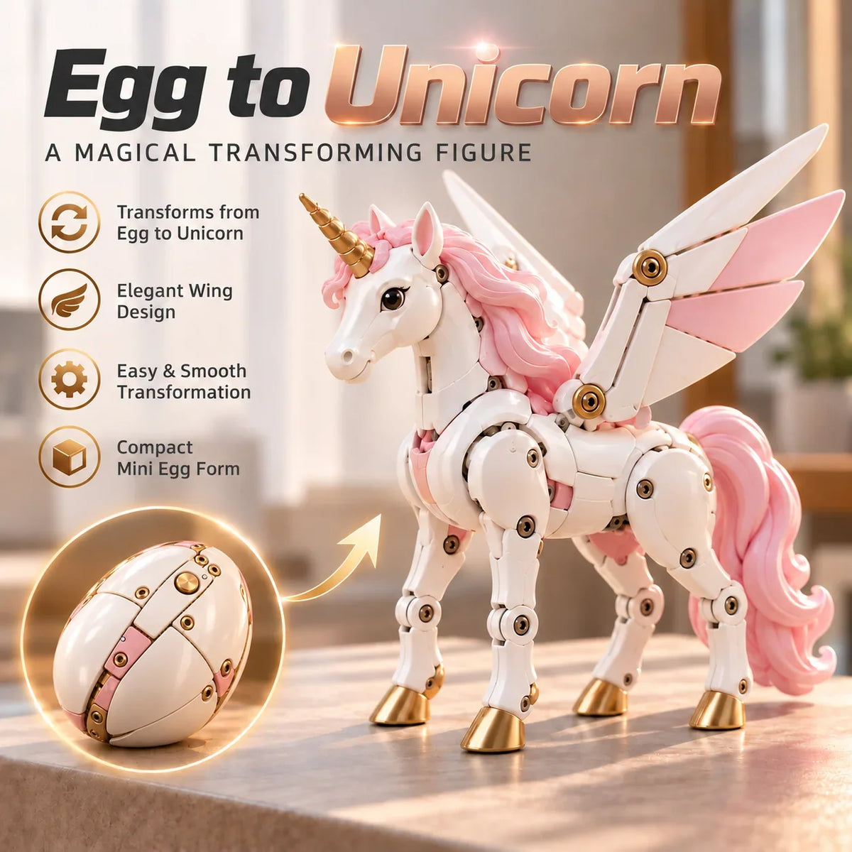🦄 2-in-1 Transforming Mechanical Unicorn Egg – Winged Fantasy Figure🚚
