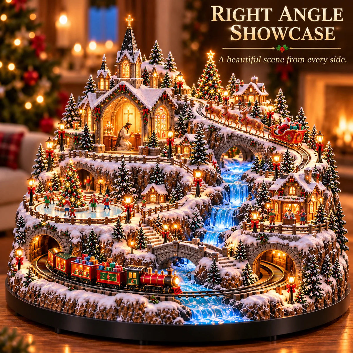 ✨ LAST DAY 49% OFF 🔥 Lighted Animated Christmas Village with Train, Reindeer Sleigh & Waterfall ✨