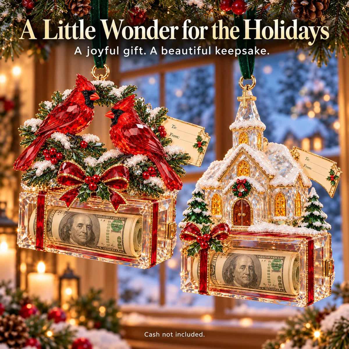 🎄 Christmas Cash Gift Ornament | 20 Crystal-Style Designs with Money Holder & Gift Tag 🎁