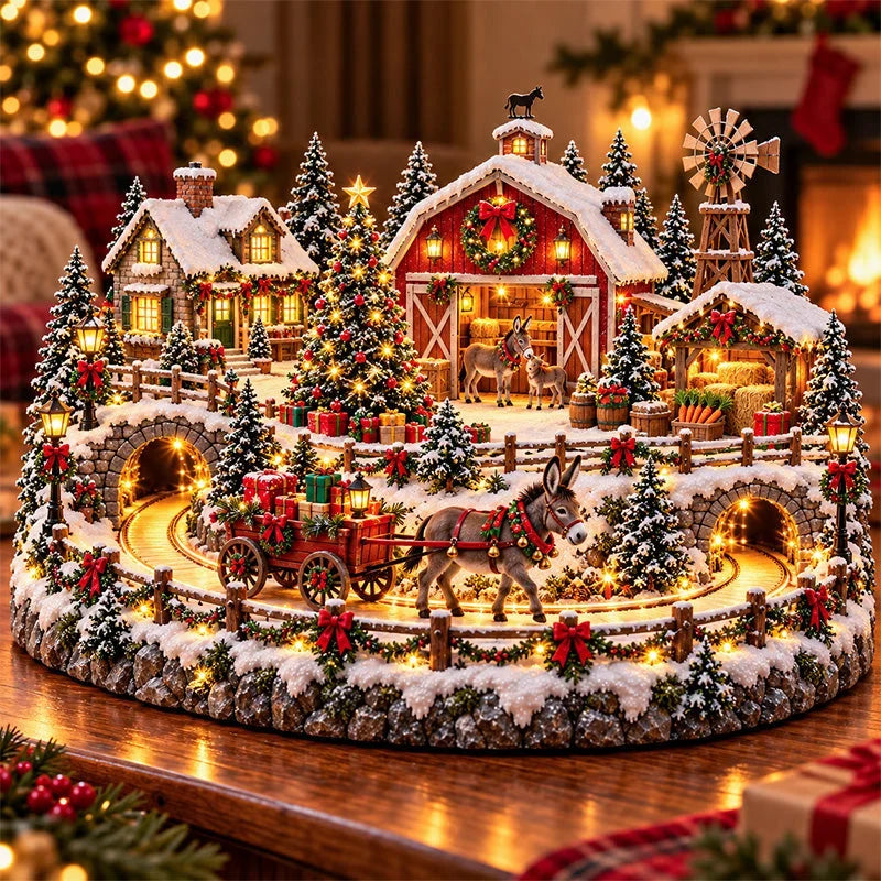 🫏 Animated Christmas Donkey Village | Moving Gift Wagon Holiday Display