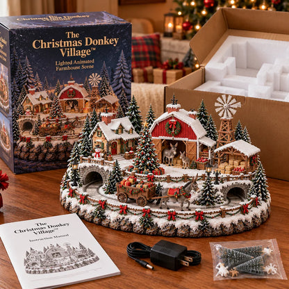 🫏 Animated Christmas Donkey Village | Moving Gift Wagon Holiday Display