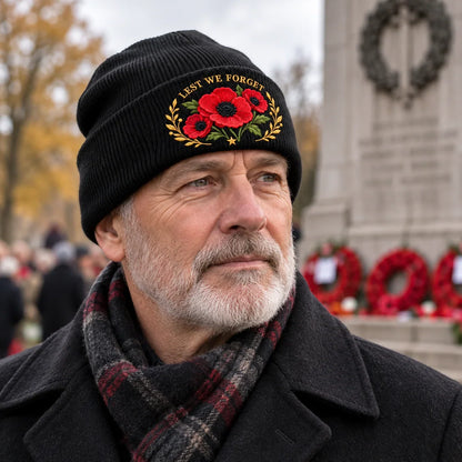 🌺 Lest We Forget — Poppy Tribute Remembrance Beanie