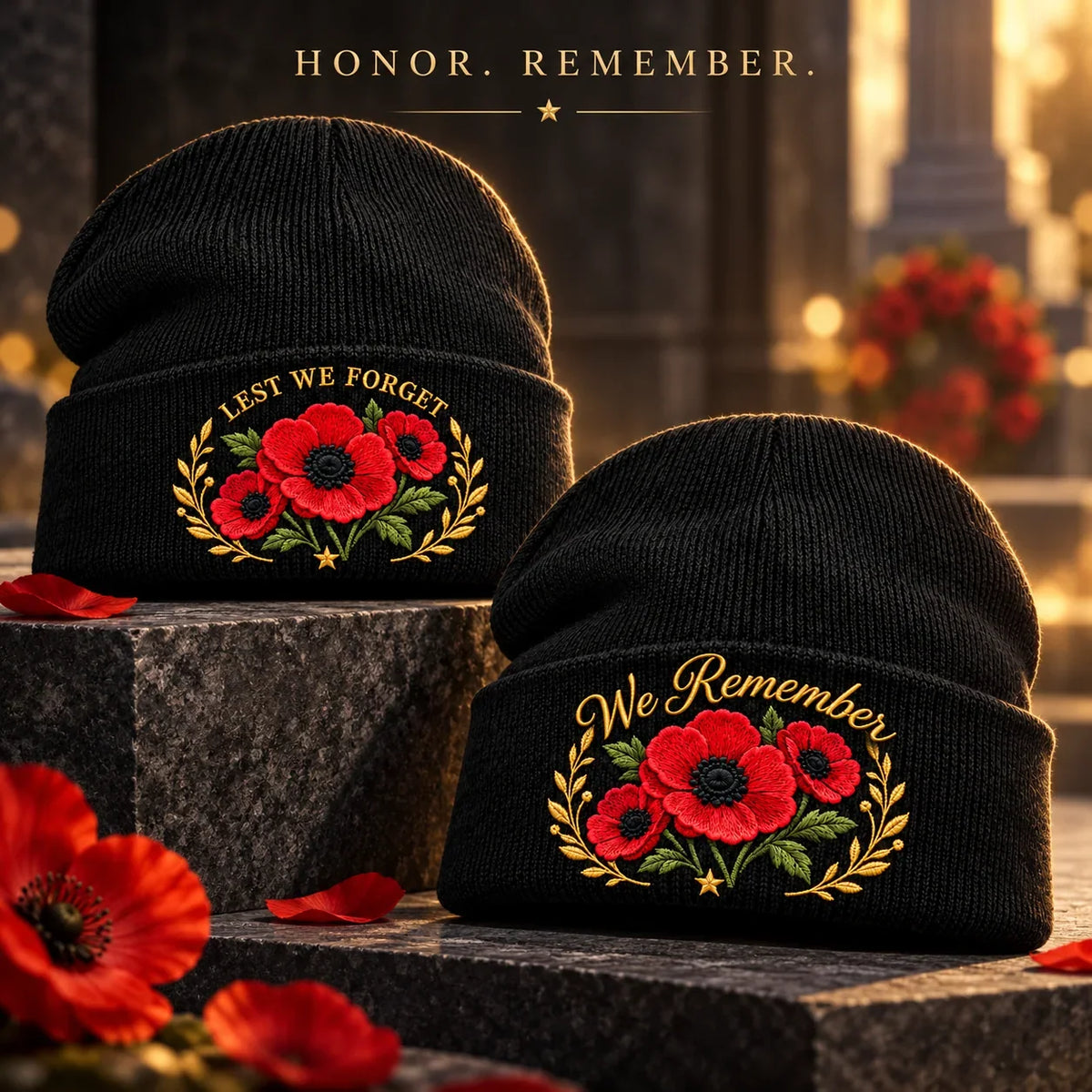 🌺 Lest We Forget — Poppy Tribute Remembrance Beanie