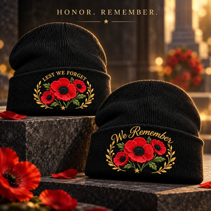 🌺 Lest We Forget — Poppy Tribute Remembrance Beanie