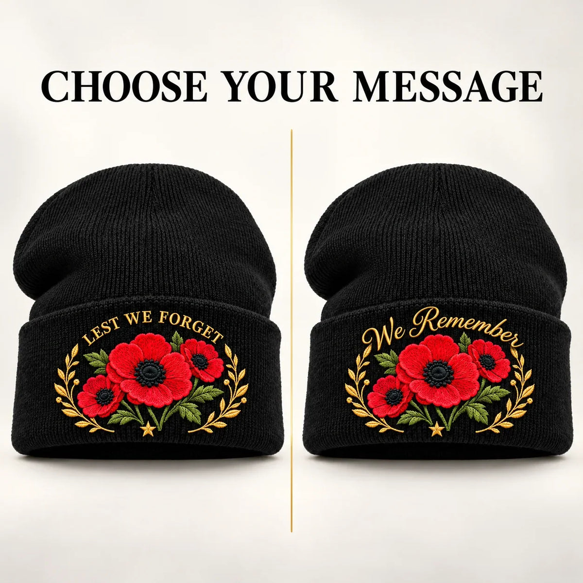 🌺 Lest We Forget — Poppy Tribute Remembrance Beanie