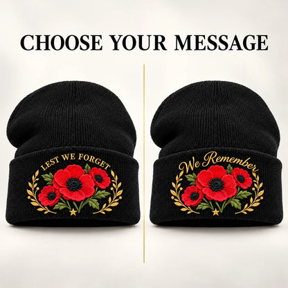 🌺 Lest We Forget — Poppy Tribute Remembrance Beanie