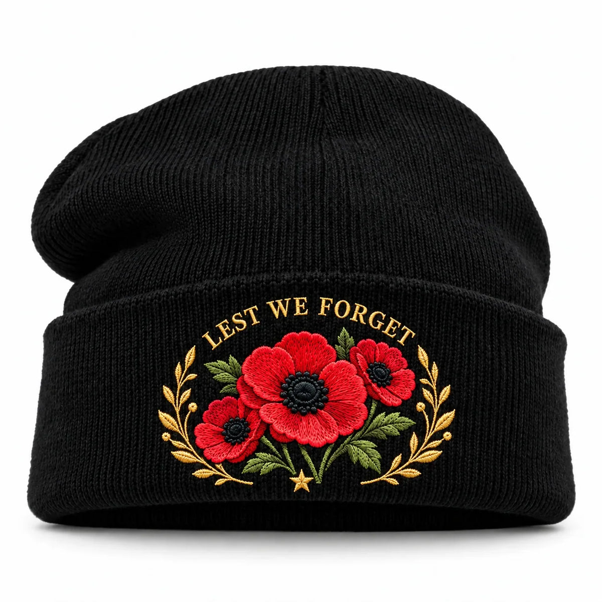 🌺 Lest We Forget — Poppy Tribute Remembrance Beanie