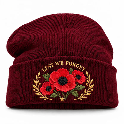 'Lest We Forget' Poppy Embroidered Beanie