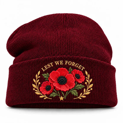 🌺 Lest We Forget — Poppy Tribute Remembrance Beanie