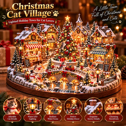 🐱🎄 Christmas Cat Village™ – Lighted Holiday Town for Cat Lovers 🌞